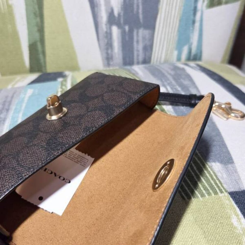 Coach Signature Canvas Sunglasses Case In Walnut/Black - Picture 5 of 8